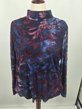 Investments Blue Purple Velvet Burnout Mockneck Top XL NWT (7006)